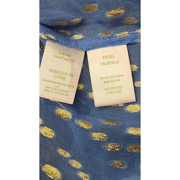 Lilly Pulitzer Womens Tunic Colby Silk Clip Metallic Gold sheer Blouse Blue XXS - Picture 5 of 8
